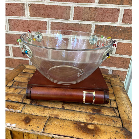 Vintage Adcraft Glass Bowl w/ Applied Stainless Steel Wire Wrapped Beads Boho - Picture 6 of 7